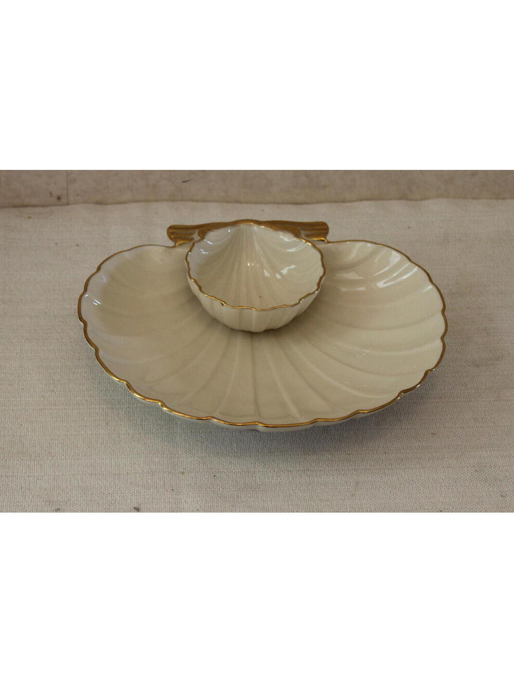 Lenox Aegean Shell Dip & Chip Dish Ivory Porcelain 24K Gold Trim Serving Bowl